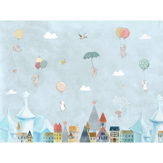 Papel pintado panorámico para niños - Infantil - Pueblo Animales