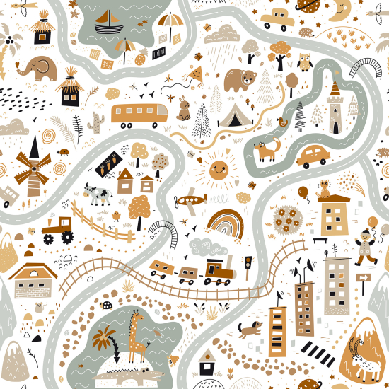 Papel pintado panorámico para niños - Infantil - Rutas