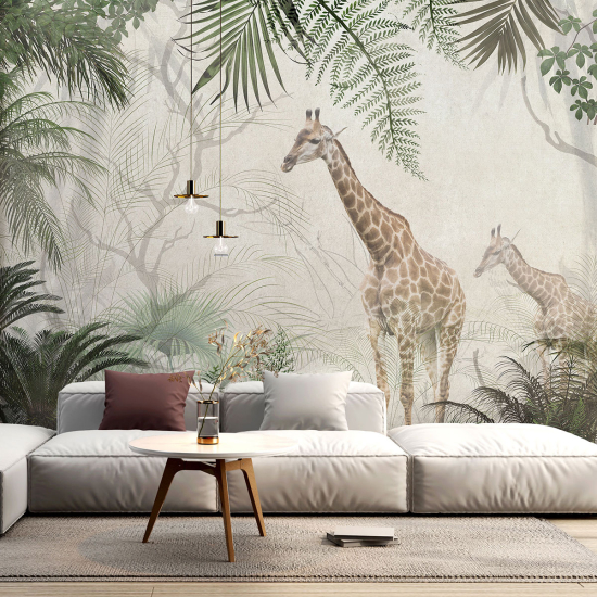 Papel pintado panorámico para niños - Infantil - Selva tropical Jirafas