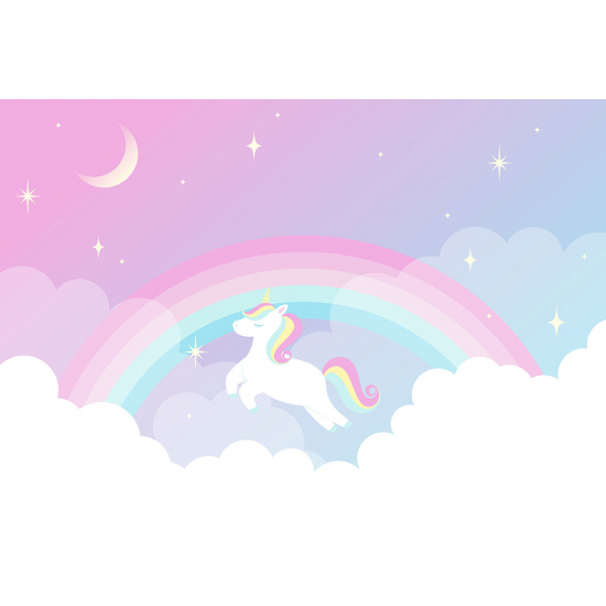 Papel pintado panorámico para niños - Infantil - Unicornio Arcoíris