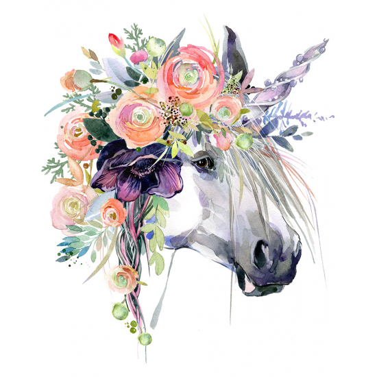 Papel pintado panorámico para niños - Infantil - Unicornio Flores