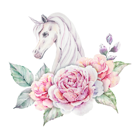 Papel pintado panorámico para niños - Infantil - Unicornio flores