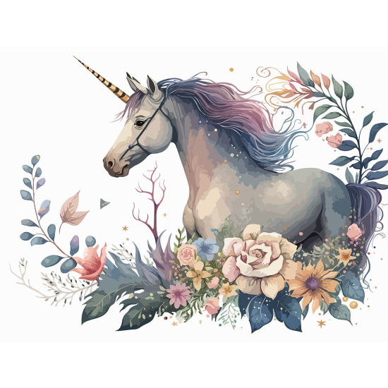 Papel pintado panorámico para niños - Infantil - Unicornio flores