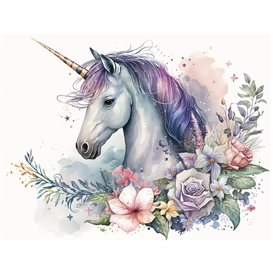 Papel pintado panorámico para niños - Infantil - Unicornio flores