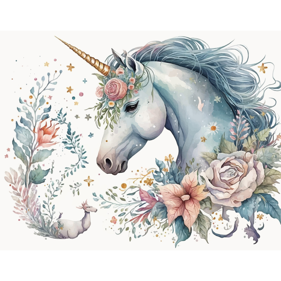 Papel pintado panorámico para niños - Infantil - Unicornio flores