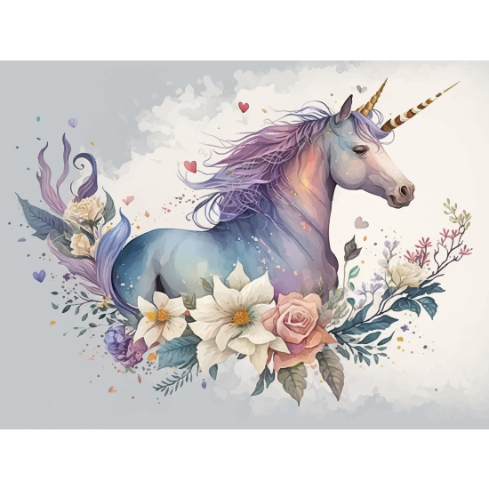 Papel pintado panorámico para niños - Infantil - Unicornio flores
