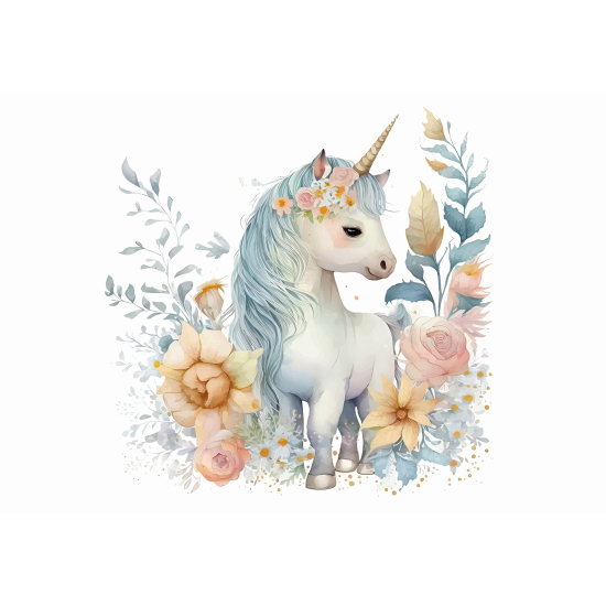 Papel pintado panorámico para niños - Infantil - Unicornio Flores