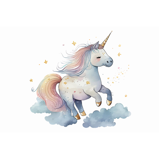 Papel pintado panorámico para niños - Infantil - Unicornio Nubes