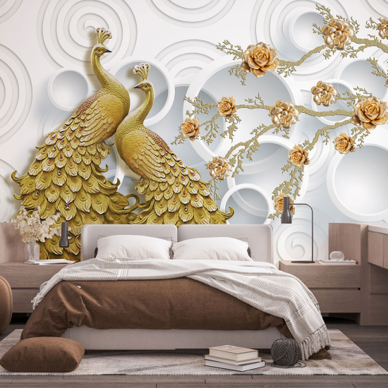Papel pintado panorámico - Pavos Efecto 3D