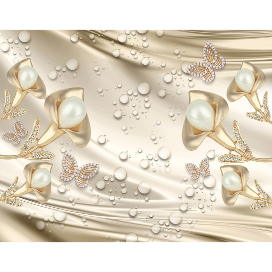Papel pintado panorámico - Perlas Mariposas 3D
