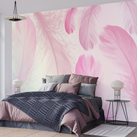 Papel pintado panorámico - Plumas rosas
