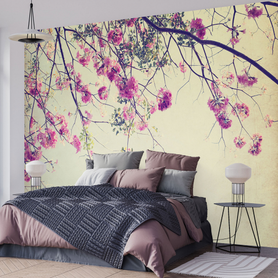 Papel pintado panorámico - Ramas de árbol flores