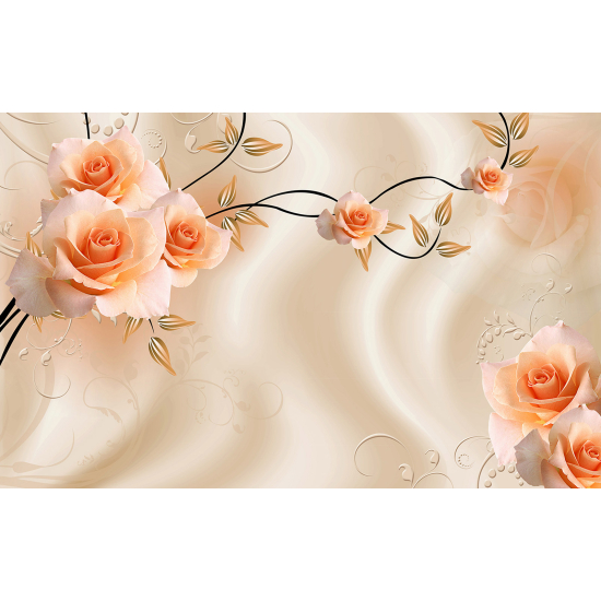Papel pintado panorámico - Rosas 3D