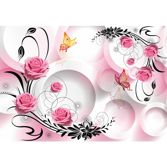 Papel pintado panorámico - Rosas 3D