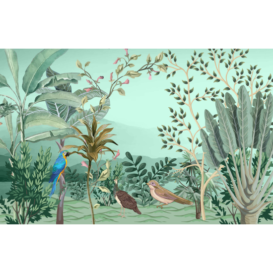 Papel pintado panorámico - Selva Aves