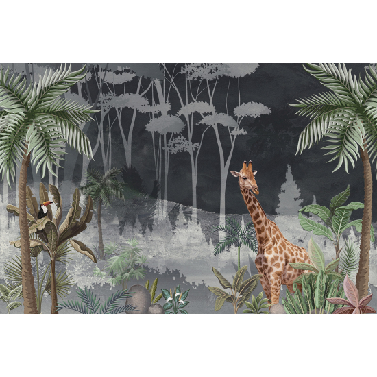 Papel pintado panorámico - Selva Tropical Jirafa