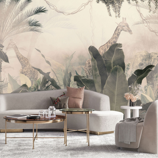 Papel pintado panorámico - Selva tropical Jirafas