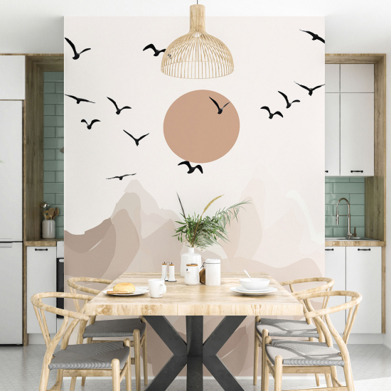 Papel pintado panorámico - Sol Pájaros Boho