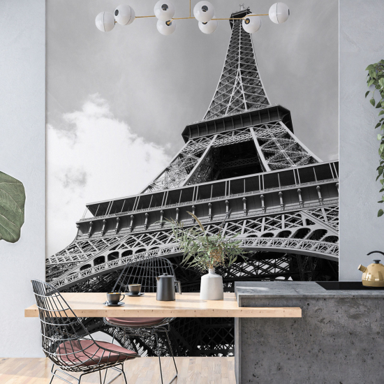 Papel pintado panorámico - Torre Eiffel en Blanco y Negro