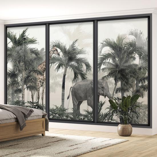 Papel pintado panorámico trampantojo - Animales de la jungla