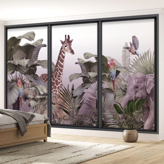 Papel pintado panorámico trampantojo - Animales de la jungla