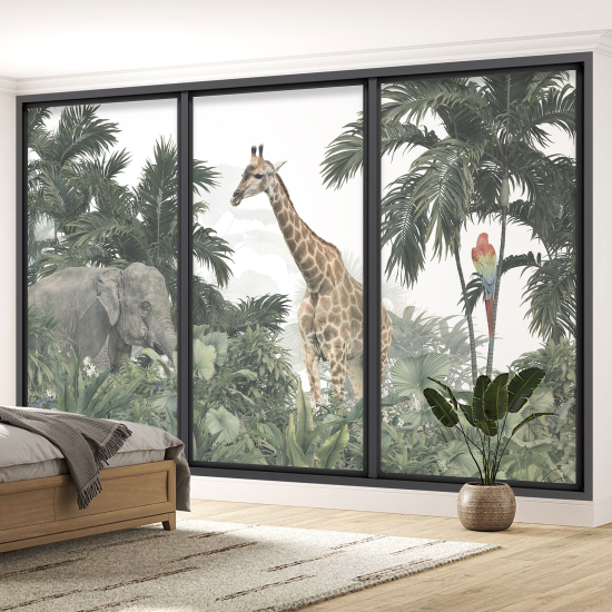 Papel pintado panorámico trampantojo - Animales de la jungla