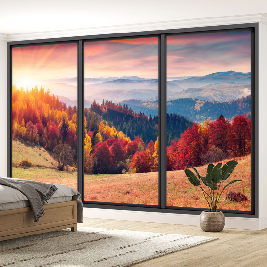 Papel pintado panorámico trampantojo - Bosque otoño - 098