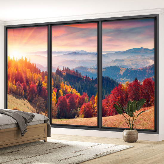 Papel pintado panorámico trampantojo - Bosque otoño