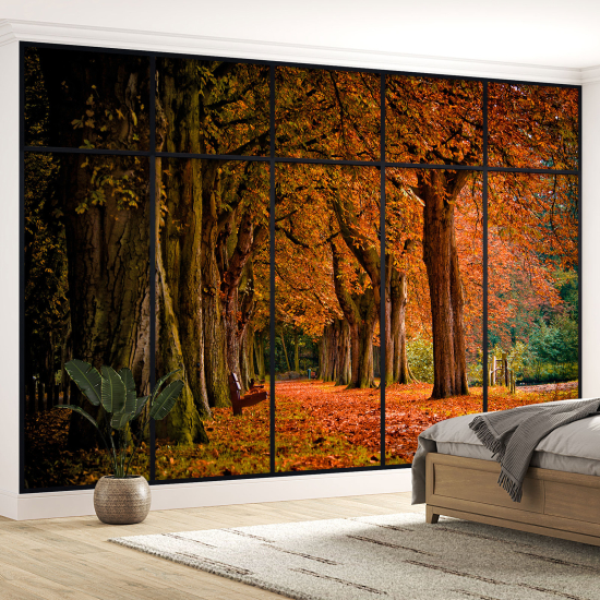 Papel pintado panorámico trampantojo - Bosque otoño