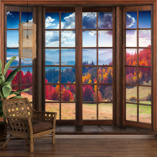 Papel pintado panorámico trampantojo - Bosque otoño
