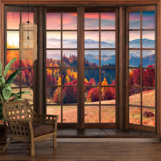 Papel pintado panorámico trampantojo - Bosque otoño