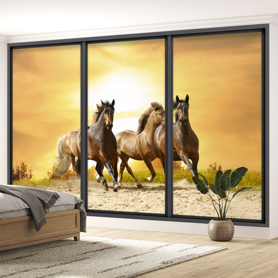 Papel pintado panorámico trampantojo - Caballos