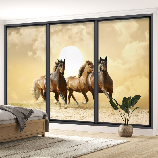 Papel pintado panorámico trampantojo - Caballos