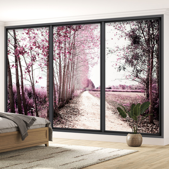 Papel pintado panorámico trampantojo - Camino bosque