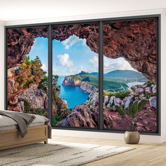 Papel pintado panorámico trampantojo - Cueva con vista al mar