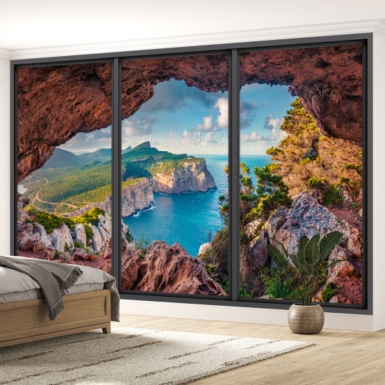 Papel pintado panorámico trampantojo - Cueva con vista al mar