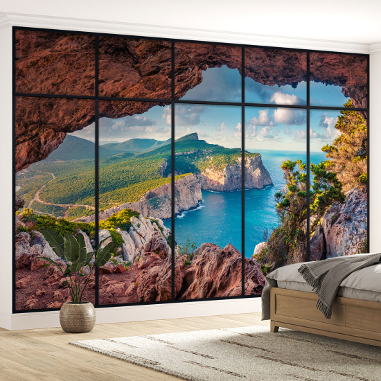 Papel pintado panorámico trampantojo - Cueva con vista al mar