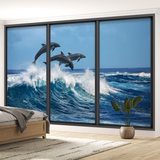 Papel pintado panorámico trampantojo - Delfines