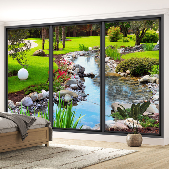 Papel pintado panorámico trampantojo - Jardín río