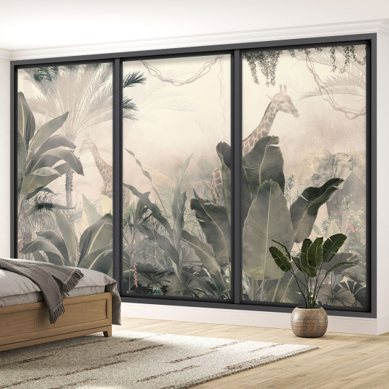 Papel pintado panorámico trampantojo - Jirafas