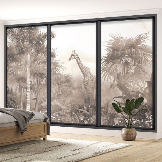 Papel pintado panorámico trampantojo - Jungla Jirafa