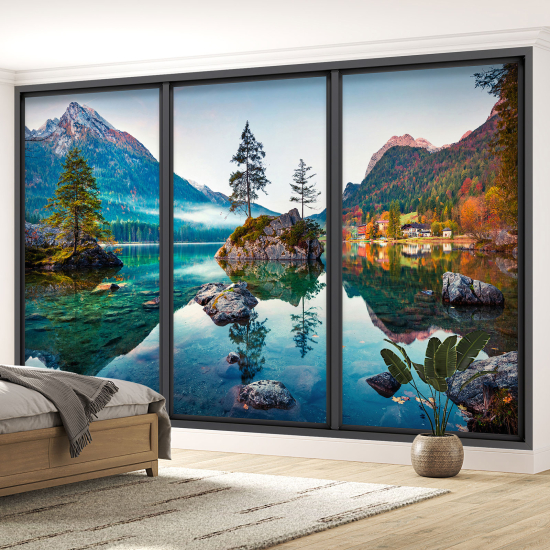 Papel pintado panorámico trampantojo - Lago y montañas