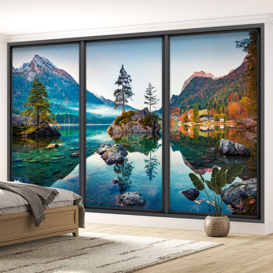 Papel pintado panorámico trampantojo - Lago y montañas