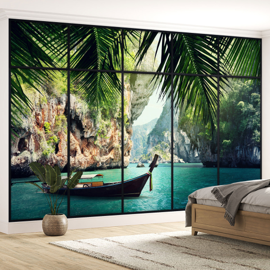 Papel pintado panorámico trampantojo - Moneda paradisíaca