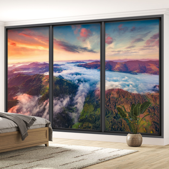 Papel pintado panorámico trampantojo - Montañas nubes