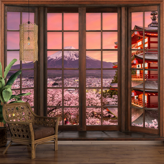 Papel pintado panorámico trampantojo - Monte Fuji Japón