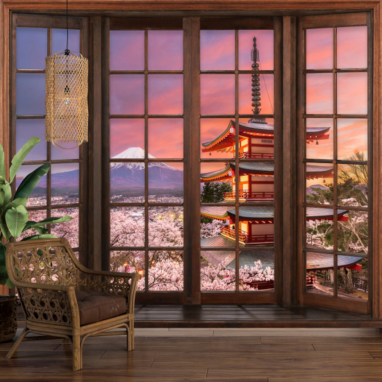 Papel pintado panorámico trampantojo - Monte Fuji Japón