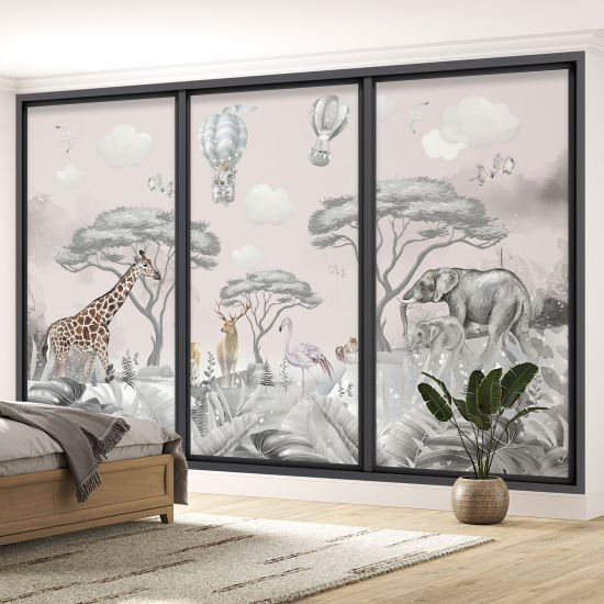 Papel pintado panorámico trampantojo para niños - Infantil - Animales de la jungla