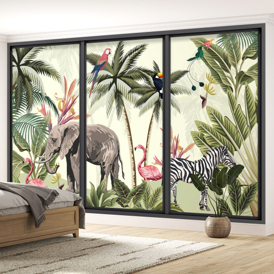 Papel pintado panorámico trampantojo para niños - Infantil - Animales de la jungla