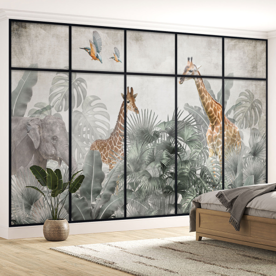 Papel pintado panorámico trampantojo para niños - Infantil - Animales de la jungla